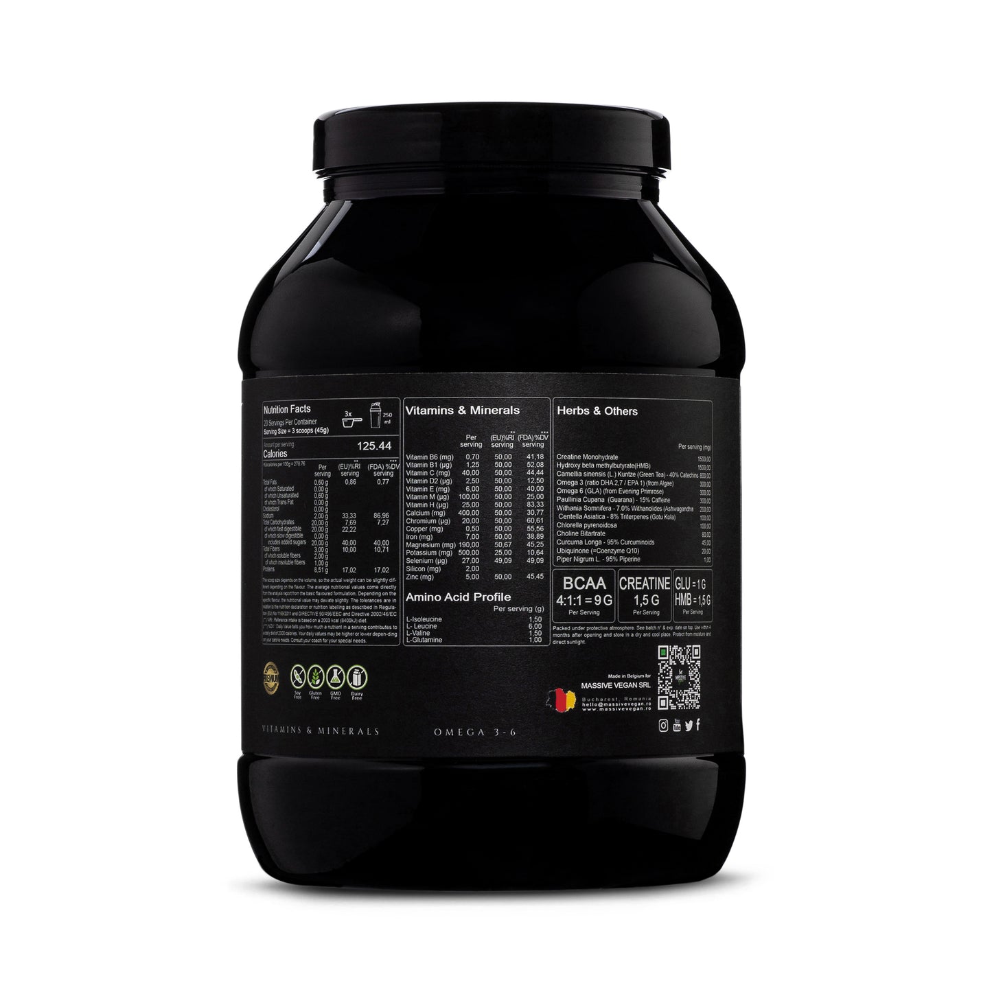 Booster de récupération BCAA Vegan Bio, The Healer, 907G, 20ports