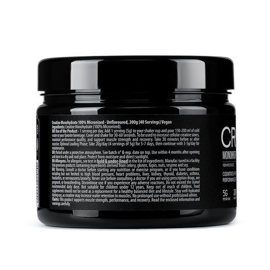 Pure Creatine Monohydrate, 100% Micronized, Vegan 200g, 40 servings